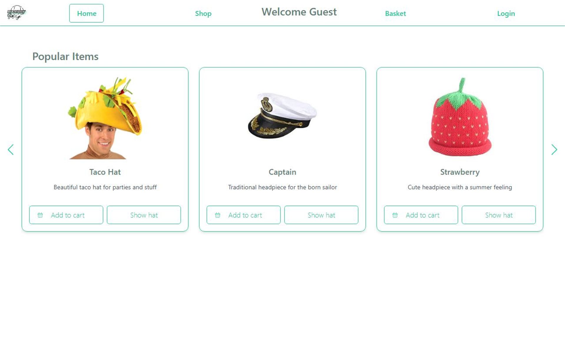 Hat Webshop storefront